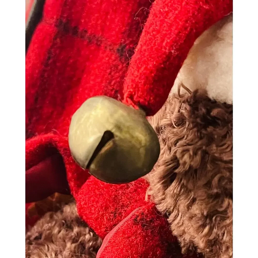 Folk Art Country Christmas Stocking 3D Plush Bear Red & Black Plaid Western